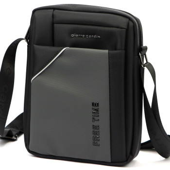 Značková pánská taška přes rameno Pierre Cardin šedo černá (TP120112)