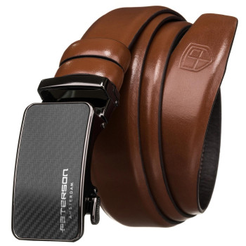 Značkový pánský hnědý automatický pásek s karbonovým dekorem  (GP195)